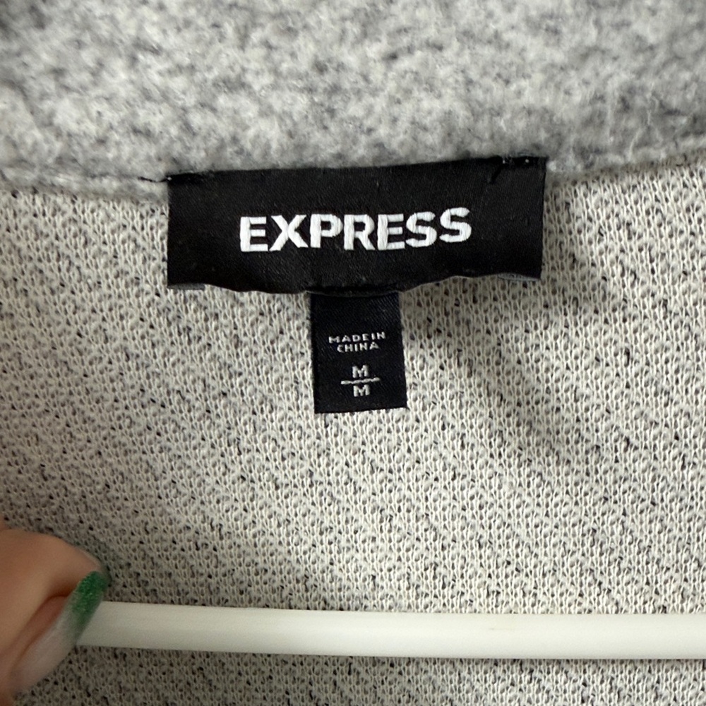 Express Light Gray Open-Front Long Cardigan - Picture 2 of 4